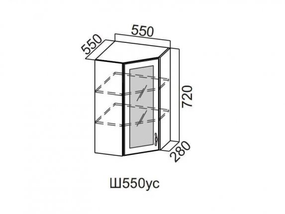 Шкаф навесной угловой со стеклом 550 Ш550ус-912 912х550х600мм Прованс